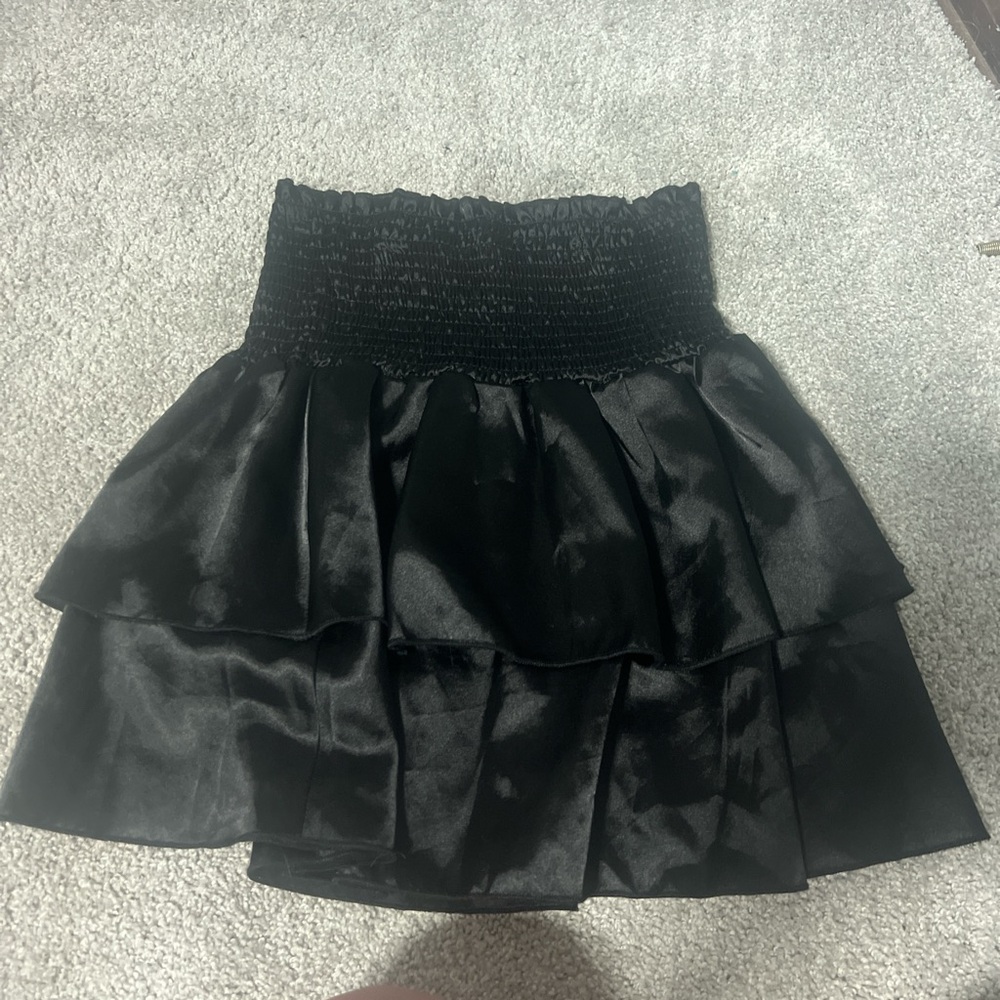 Black Mini Bubble Skirt with Ruffled Layers for Cocktail